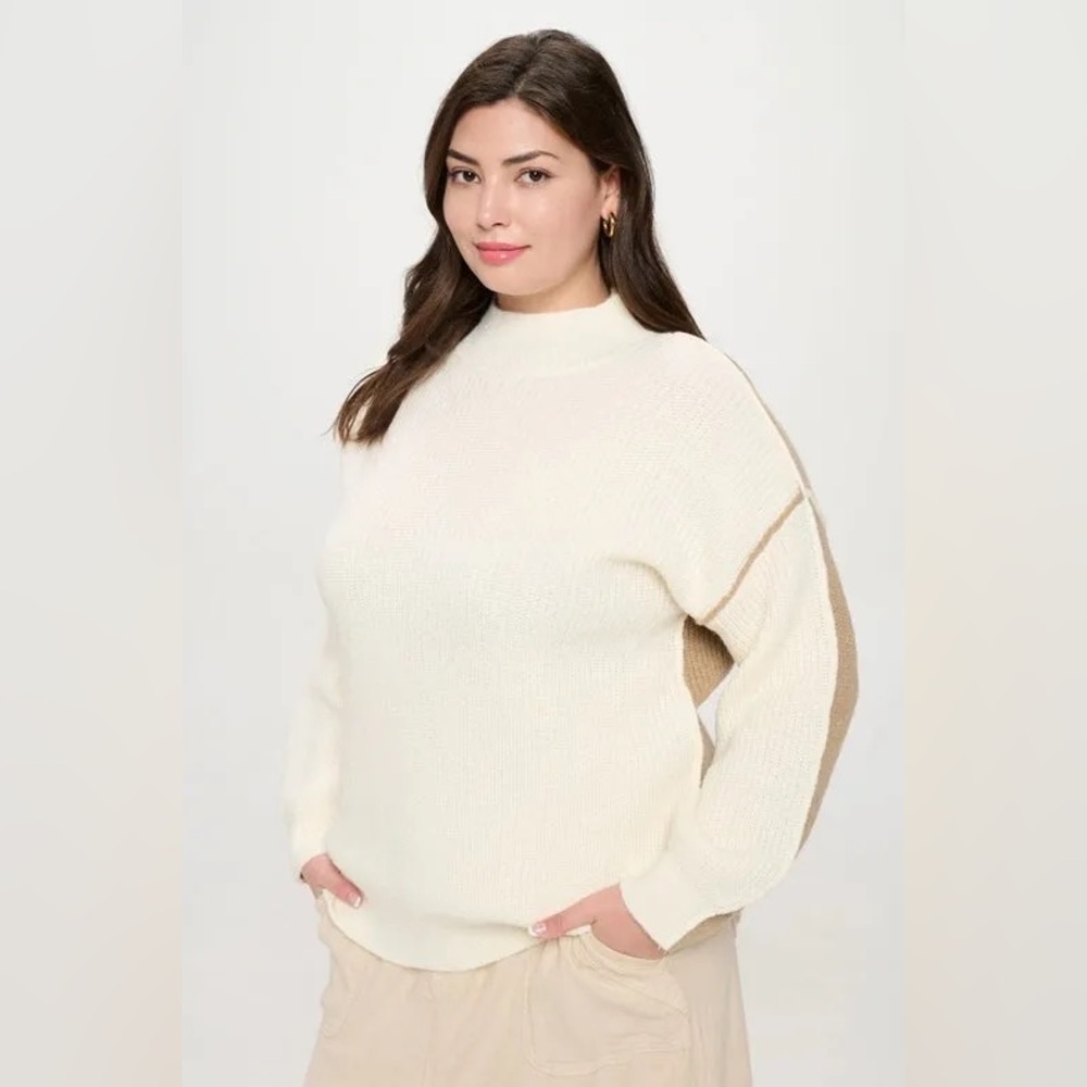A10- Colorblock Mock Neck Exposed Seam Knit Sweater